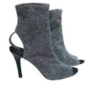 Brash Silver Sparkly High Heels Peep Toe Pumps Four inch Heel Bootie Open Back